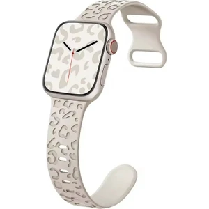 Apple Watch 11-10 42MM 6 7 8 9 10 Se Uyumlu 38-40-41MM Leopar Desenli Silikon Kordon