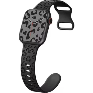 Apple Watch 11-10 42MM 6 7 8 9 10 Se Uyumlu 38-40-41MM Leopar Desenli Silikon Kordon