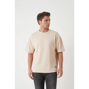 Panel Detaylı Basic Oversize Erkek T-Shirt - Bej