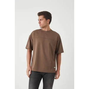 Panel Detaylı Basic Oversize Erkek T-Shirt - Kahve