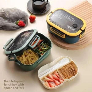 Hediye Ofisi 2 Katlı Taşınabilir Yemek Kabı Lunch Box Diyet Beslenme Kutusu Saklama Kabı Çatal Kaşıklı Sefer Tası