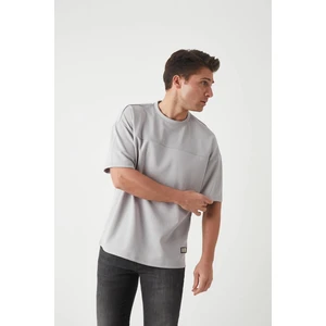 Panel Detaylı Basic Oversize Erkek T-Shirt - Gri