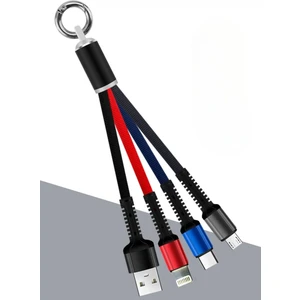 TEKNETSTORE Apple iPhone Micro Type-C Hızlı Şarj Kablosu 3in1 Şarz Kablosu Tüm Telefonlara Uyumlu Işıklı Anahtarlık