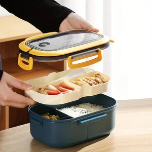 Hediye Ofisi 2 Katlı Taşınabilir Yemek Kabı Lunch Box Diyet Beslenme Kutusu Saklama Kabı Çatal Kaşıklı Sefer Tası