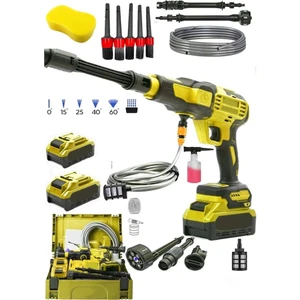 Dynamic Max 30AH Yüksek Basınç 100 Bar Çift Akülü Şarjlı Oto Araç Yıkama Bahçe Yıkama Tabancası ve Fırça Sünger