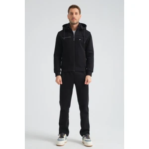 Premium Siyah Kışlık Erkek Eşofman Takımı Regular Kapüşonlu