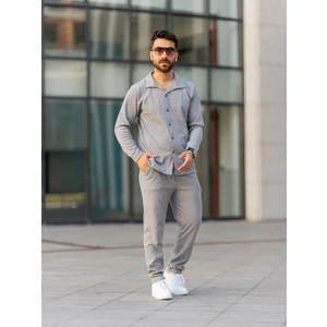 Man Forces Erkek Takım, Pamuklu Jogger Pantolon ve Gömlek, Şık ve Konforlu Mevsimlik,alt Üst Takım,gri Takım