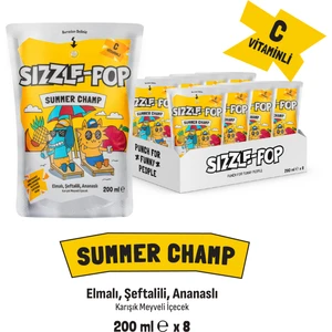 Sızzle-Pop Summer Champ Şeftali Elma Ananas Meyve Suyu 200 ml x 8 Adet