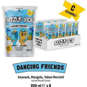 Sızzle-Pop Dancıng Frıends Ananas Mango Yabanmersini Meyve Suyu 200 ml x 8 Adet