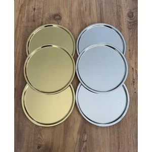 3'lü Gold + 3'lü Gümüş Paslanmaz Çelik Yuvarlak Çay Kahve Pasta Servis Tepsisi