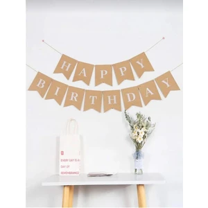 Atölye Mi Kraft Üzeri Beyaz Yazılı Happy Birthday Banner Ipli Doğum Günü Yazısı Banner