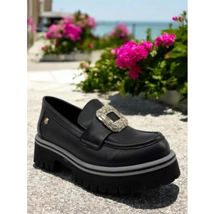 D25YA-3855 Siyah Kadın Loafer Deri Tam Ortopedik Casual Günlük Ayakkabı