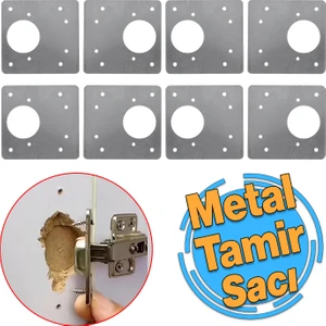 Dolap Kapak Taş Menteşe Tamir Sacı Nobel Pratik Onarım Kiti Yuva Saçı Tablası 8x8.5 cm 8 Adet