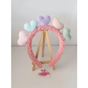 Sweet Twins Accessories Renkli Kalpli Peluş Pembe Çocuk Taç