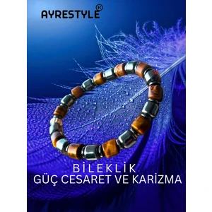 Ayre Style Silindir Özel Kesim Kaplan Gözü Hematit Erkek Bilekliği - Güç ve Karizma Bilekliği