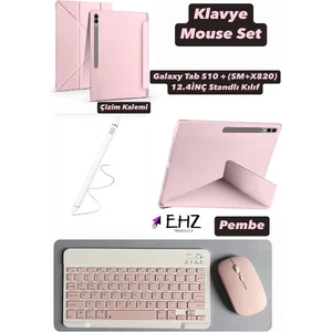 EHZ Teknoloji Galaxy Tab S10+(SM-X820) 12.4inç Uyumlu Standli Tablet Kilif + Bluetooth Klavye Mouse + Kalem Set