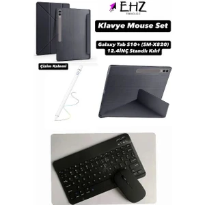 EHZ Teknoloji Galaxy Tab S10+(SM-X820) 12.4inç Uyumlu Standli Tablet Kilif + Bluetooth Klavye Mouse + Kalem Set