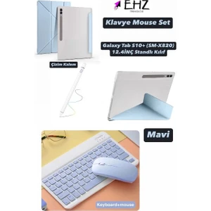 EHZ Teknoloji Galaxy Tab S10+(SM-X820) 12.4inç Uyumlu Standli Tablet Kilif + Bluetooth Klavye Mouse + Kalem Set