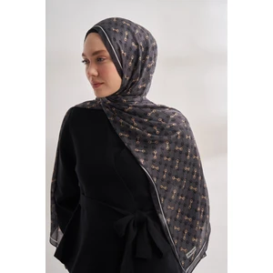Monogram Desen Ithal Vual Şal - Füme