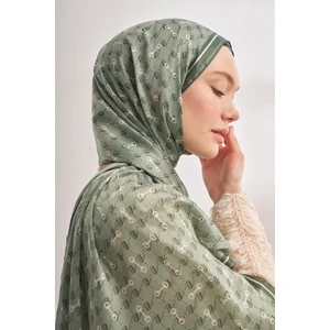 Monogram Desen Ithal Vual Şal - Keten Yeşili