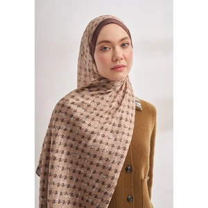 Monogram Desen Ithal Vual Şal - Bej-Kahve