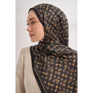 Monogram Desen Ithal Vual Şal - Siyah-Krem