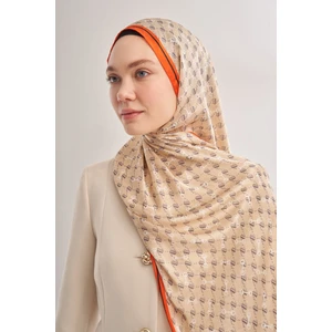 Monogram Desen Ithal Vual Şal - Bej-Orange