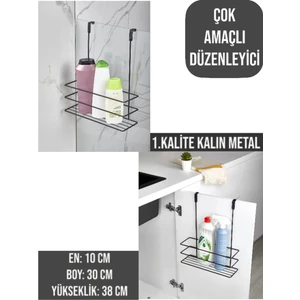 Paslanmaz Siyah Metal Dolap Kapağına Takılabilen Organizer Deterjanlık- Pratik Yer Kazandıran Askı