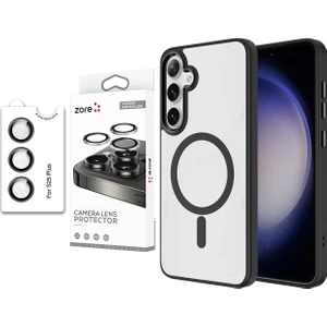 Galaxy S25 Plus Kılıf Magsafe Şarj Özellikli Zore Krom Magsafe Silikon Kapak + Premium Safir Anti-Reflective Kamera Lens Koruyucu