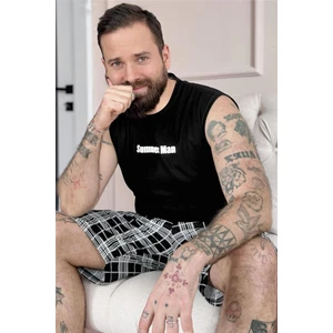 Siyah Superman Baskılı Sıfır Kol Şortlu Erkek Pijama Takımı