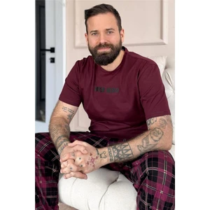 Bordo Hero Baskılı Kısa Kol Erkek Pijama Takımı