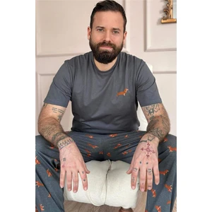 Füme Dasch Baskılı Kısa Kol Erkek Pijama Takımı