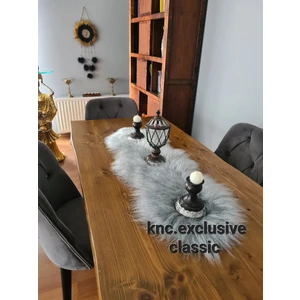Gri  Kürklü Peluş Masa Örtüsü Şık Dekoratif Lüks Elegant Modern Dekoratif  Runner.