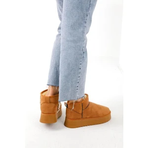 Step Up Kadın Taba Ultra Mini Içi Kürklü Süet Bot 3cm