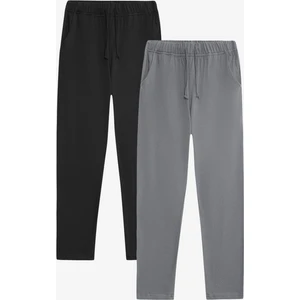 Elemge %100 Pamuk 2'li Premium Kumaş Erkek Pijama Altı Beli Relax Fit Lastikli Ipli Cepli Terletmez Esnek Siyah-Gri Rahat Kesim Regular Eşofman Paket