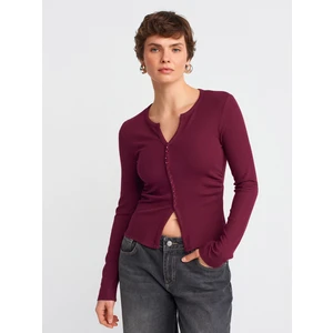 31548 Düğme Detaylı Büzgülü Top-Bordo