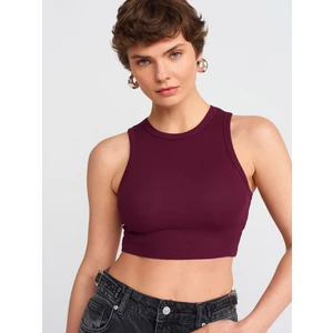 20820 Dikiş Efektli Crop Top-Bordo