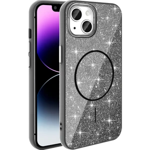 Apple iPhone 11 Kılıf Magsafe Şarj Özellikli Parlayan Simli  Okso Kapak - Siyah