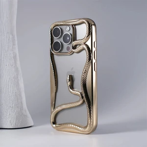 Apple iPhone 14 Pro Max Uyumlu Kılıf  3D Snake Silikon Kılıf Gold