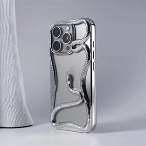 Apple iPhone 16 Pro Max Uyumlu Kılıf Zebana 3D Snake Silikon Kılıf Gri