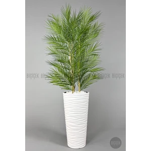 Yapay Areka Ağacı Palmiye Ağacı 33 Yapraklı Bambu Gövdeli Beyaz Kumsal Saksı Salon Çiçeği 150CM