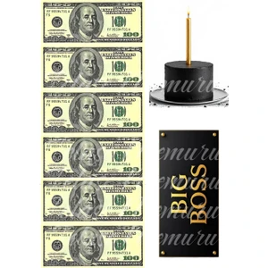 8 Adet Dolar Pasta Süsü Para Yenilebilir Kağıt Gıda Baskısı Hediye (Gold Mum-Büyük Patron Yazısı)