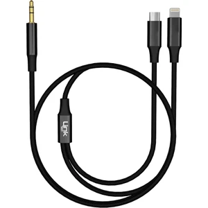 Linktech A204 Type-C + Lightning - 3.5mm Aux Kablo 1.20MT Siyah
