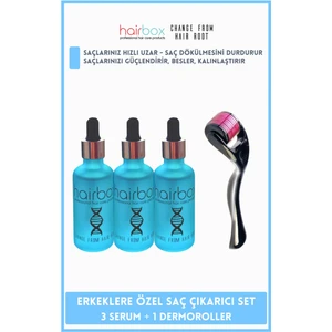 Hairbox Erkek Saç Serumu Seti – Doğal İçerikli Saç Çıkarıcı, 3 Adet Serum + Dermaroller, Her Saç Tipine Uygun