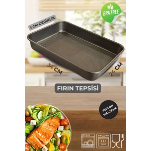 1 Adet 34 cm Teflon Derin Fırın Tepsisi -Yapışmaz, Dayanıklı, Kolay Temizlenen Isıya Dayanıklı Tepsi