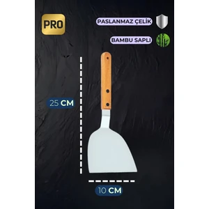 1 Adet 25 cm Bambu Saplı Paslanmaz Çelik Biftek Küreği & Pasta , Hamur Kesici Kalbur Spatula