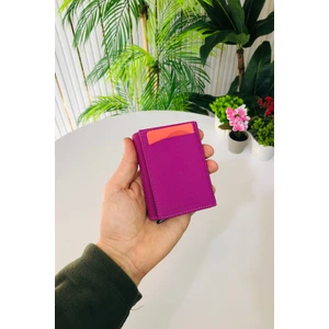 Unisex Mat Lila Deri Otomatik Mekanizmalı Kişiye Özel Kartlık Cüzdan