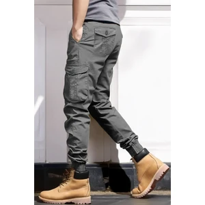 Mevsimlik Antrasit Paçası Lastikli Kargo Pantolon - Likralı, Gabardin