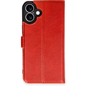 Bilişim Akademi  Apple iPhone 16 Kılıf Deri Kartlıklı Kılıf Kapaklı Kılıf Cüzdanlı - Kırmızı