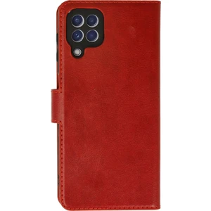 Bilişim Akademi  Samsung Galaxy M22 Kılıf Deri Kartlıklı Kılıf Kapaklı Kılıf Cüzdanlı - Kırmızı